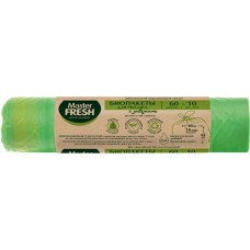 Пакеты для мусора MASTER FRESH Био с завязками 60л, биоразлагаемые, салатовые, 10шт в магазинах Лента