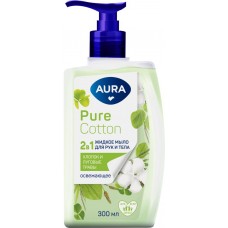 Жидкое мыло AURA Pure Cotton 2в1 Хлопок и луговые травы, 300мл в магазинах Лента Жидкое мыло AURA Pure Cotton 2в1 Хлопок и луговые травы, 300мл в магазинах Лента