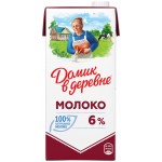 Молоко ультрапастеризованное ДОМИК В ДЕРЕВНЕ 6%, без змж, 950г