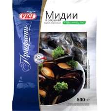 Мидии варено-мороженые VICI Приорити в собственном соку, в ракушках, 500г в магазинах Лента