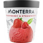 Десерт взбитый замороженный MONTERRA Sorbet, малиновый с кусочками клубники 0,2%, без змж, картонный стакан, 306г
