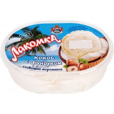 Мороженое ЛАКОМКА Кокос с фундуком 8%, без змж, контейнер, 450г в магазинах Лента