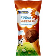 Мороженое ЛЕНТА Пломбир шоколадный 12%, без змж, вафельный рожок, 70г в магазинах Лента