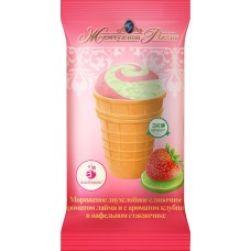 Мороженое ЖЕМЧУЖИНА РОССИИ Сливочное двухслойное с ароматом лайма и с ароматом клубники 9,5%, без змж, вафельный стаканчик, 90г в магазинах Лента