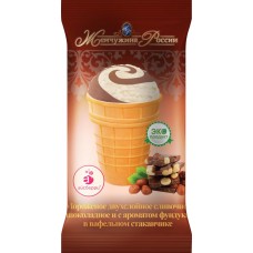 Мороженое ЖЕМЧУЖИНА РОССИИ Сливочное двухслойное шоколадное и с ароматом фундука 9,5%, без змж, вафельный стаканчик, 90г в магазинах Лента