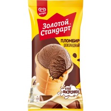 Мороженое ЗОЛОТОЙ СТАНДАРТ Пломбир шоколадный 12%, без змж, вафельный стаканчик, 90г в магазинах Лента