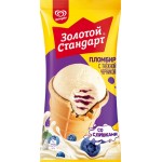 Мороженое ЗОЛОТОЙ СТАНДАРТ Пломбир с черничным наполнителем 12%, без змж, вафельный стаканчик, 93г