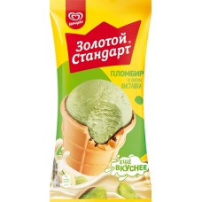 Мороженое ЗОЛОТОЙ СТАНДАРТ Пломбир со вкусом фисташки 12%, без змж, вафельный стаканчик, 90г в магазинах Лента