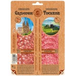 Колбаса сырокопченая МЯСНАЯ ИСТОРИЯ Сальчичон и Тоскана полусухая, нарезка, 100г