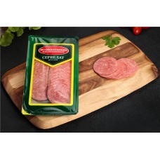 Колбаса копчено-вареная МК ВЕЛИКОЛУКСКИЙ Сервелат Финский, нарезка, 150г в магазинах Лента