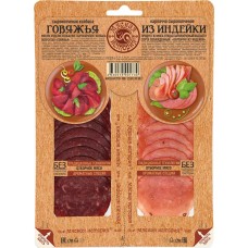 Колбаса сырокопченая МЯСНАЯ ИСТОРИЯ Говяжья/Карпаччо из индейки, нарезка, 100г в магазинах Лента