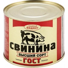 Свинина тушеная ГЛАВПРОДУКТ Семейный бюджет высший сорт ГОСТ, 500г в магазинах Лента