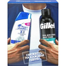 Набор подарочный мужской: Шампунь-бальзам-ополаскиватель HEAD&SHOULDERS Основной Уход 2в1 от перхоти, 200мл+Пена для бритья Gillette Classic Sensitive 200мл в магазинах Лента