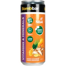 Напиток BOMBBAR Лимонад со вкусом имбиря и лемонграса, обогащенный магнием и цинком, газированный, 330мл в магазинах Лента