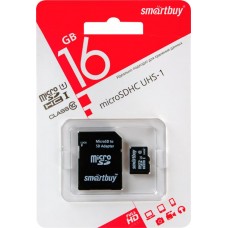 Карта памяти SMARTBUY micro SDHC 16GB Сlass 10 UHS-I, с адаптером SD в магазинах Лента