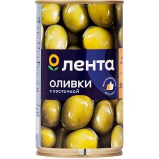 Оливки с косточкой ЛЕНТА зеленые крупные, 370мл в магазинах Лента