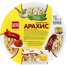 Арахис SEVEN NUTS Ассорти №1, со вкусами сыр, паприка, сметана с зеленью, холодец с хреном, 250г в магазинах Лента