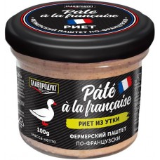 Риет из утки ГЛАВПРОДУКТ Pate a la Francaise По-французски, 100г в магазинах Лента