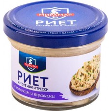 Риет МИРАМАР из горбуши и трески, с чесноком и травами, 100г в магазинах Лента