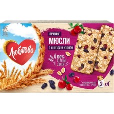Печенье ЛЮБЯТОВО Мюсли с изюмом и клюквой злаковое, 120г в магазинах Лента