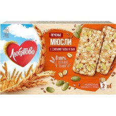 Печенье ЛЮБЯТОВО Мюсли с тыквенными и льняными семечками, 120г в магазинах Лента
