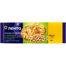 Печенье сахарное ЛЕНТА с семенами подсолнечника и кунжута декорированное белой глазурью, 150г в магазинах Лента