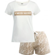Пижама женская INWIN футболка и шорты, тай-дай, цвет молочный, бежевый, Арт. L21905 в магазинах Лента