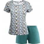 Пижама женская INWIN футболка и шорты, цветы, зеленая, Арт. L21905