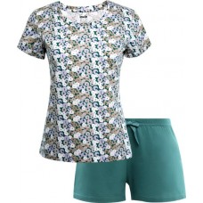 Пижама женская INWIN футболка и шорты, цветы, зеленая, Арт. L21905 в магазинах Лента