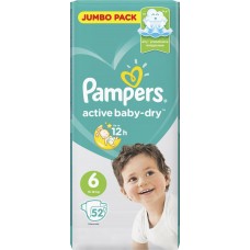 Подгузники детские PAMPERS Active Baby-Dry Extra Large 6, 13–18кг, 52шт в магазинах Лента
