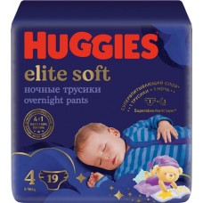 Подгузники-трусики детские HUGGIES Elite Soft 4 ночные, 9–14кг, 19шт в магазинах Лента