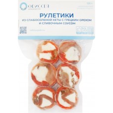 Рулетики ОДИССЕЯ из слабосоленой кеты с грецким орехом и сливочным соусом, 120г в магазинах Лента