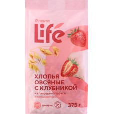 Хлопья овсяные безглютеновые ЛЕНТА LIFE с клубникой, 375г в магазинах Лента