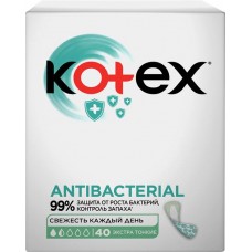 Прокладки ежедневные KOTEX Antibacterial экстра тонкие, 40шт в магазинах Лента Прокладки ежедневные KOTEX Antibacterial экстра тонкие, 40шт в магазинах Лента