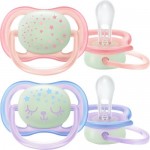 Пустышка для девочки PHILIPS AVENT Ultra Air ночная, с 0 до 6 месяцев, Арт. SCF376/12, 2шт