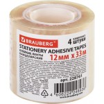 Лента клейкая BRAUBERG 12мм, прозрачная, 33м