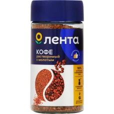Кофе растворимый с добавлением молотого ЛЕНТА натуральный ст/б, 95г в магазинах Лента