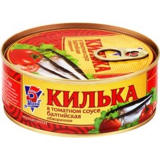 Килька 5 МОРЕЙ в томатном соусе, обжаренная, 240г в магазинах Лента