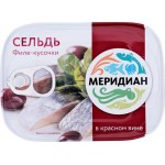 Сельдь МЕРИДИАН Дингли филе-кусочки в красном вине, 115г Сельдь МЕРИДИАН Дингли филе-кусочки в красном вине, 115г