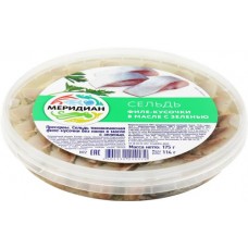 Сельдь МЕРИДИАН филе-кусочки в масле с зеленью, 175г в магазинах Лента