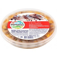Сельдь МЕРИДИАН филе-кусочки в масле с пряностями Мехико, 175г в магазинах Лента