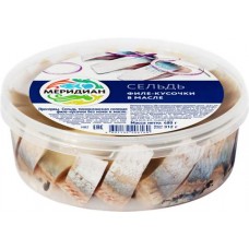 Сельдь МЕРИДИАН филе-кусочки в масле, 480г в магазинах Лента