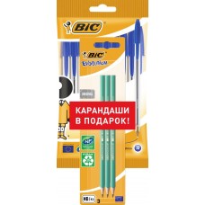 Набор канцелярский BIC ручки шариковые Cristal Original синие, 10шт + 4 карандаша Evolution Арт. 511037 в магазинах Лента