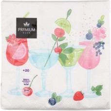 Салфетки бумажные PREMIUM CLUB Коктейли 3-слоя 33х33см, 20шт в магазинах Лента