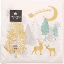 Салфетки бумажные PREMIUM CLUB Золотые ели 3-слоя 33х33см, 20шт в магазинах Лента