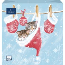 Салфетки бумажные PREMIUM CLUB Новогодний подарок котята 3-слоя 33х33см, 20шт в магазинах Лента