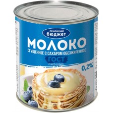 Молоко сгущенное СЕМЕЙНЫЙ БЮДЖЕТ Славянское с сахаром обезжиренное без змж, 360г в магазинах Лента