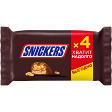 Батончик шоколадный SNICKERS с жареным арахисом, карамелью и нугой, 4х40г в магазинах Лента