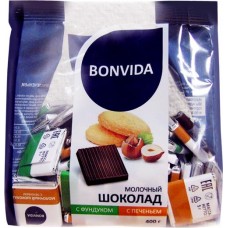 Шоколад молочный BONVIDA Ассорти с печеньем и фундуком, 400г в магазинах Лента