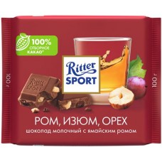 Шоколад молочный RITTER SPORT Ром, изюм, орех, 100г в магазинах Лента